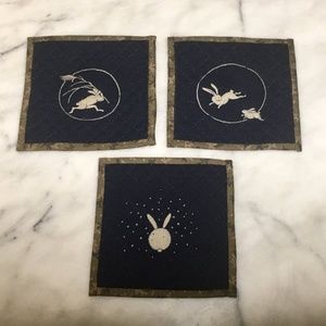 3 Quilt Coasters Rabbit Usagi Design Japanese Indi